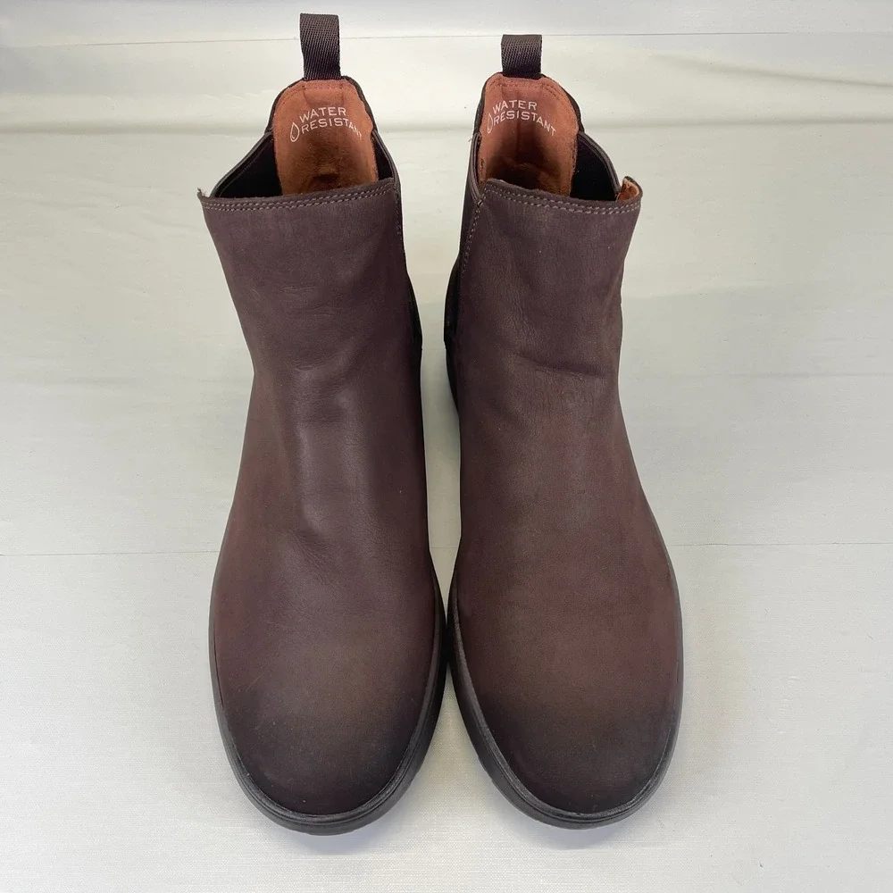 Vionic Evergreen Chelsea Boots Womens Size 9.5 Brown Leather Pull On Shoes